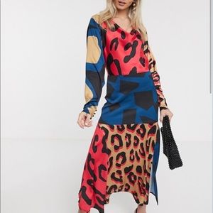 ASOS Satin Slip Dress in Multi Abstract Print